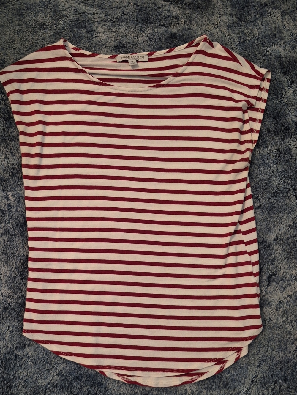 Green Envelope Red & White Striped Short Sleeve Tee